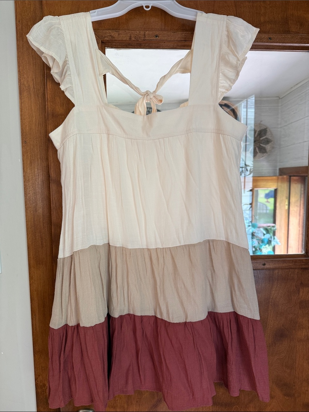 mine Cream, Tan, and Burgundy Tiered Summer Dress